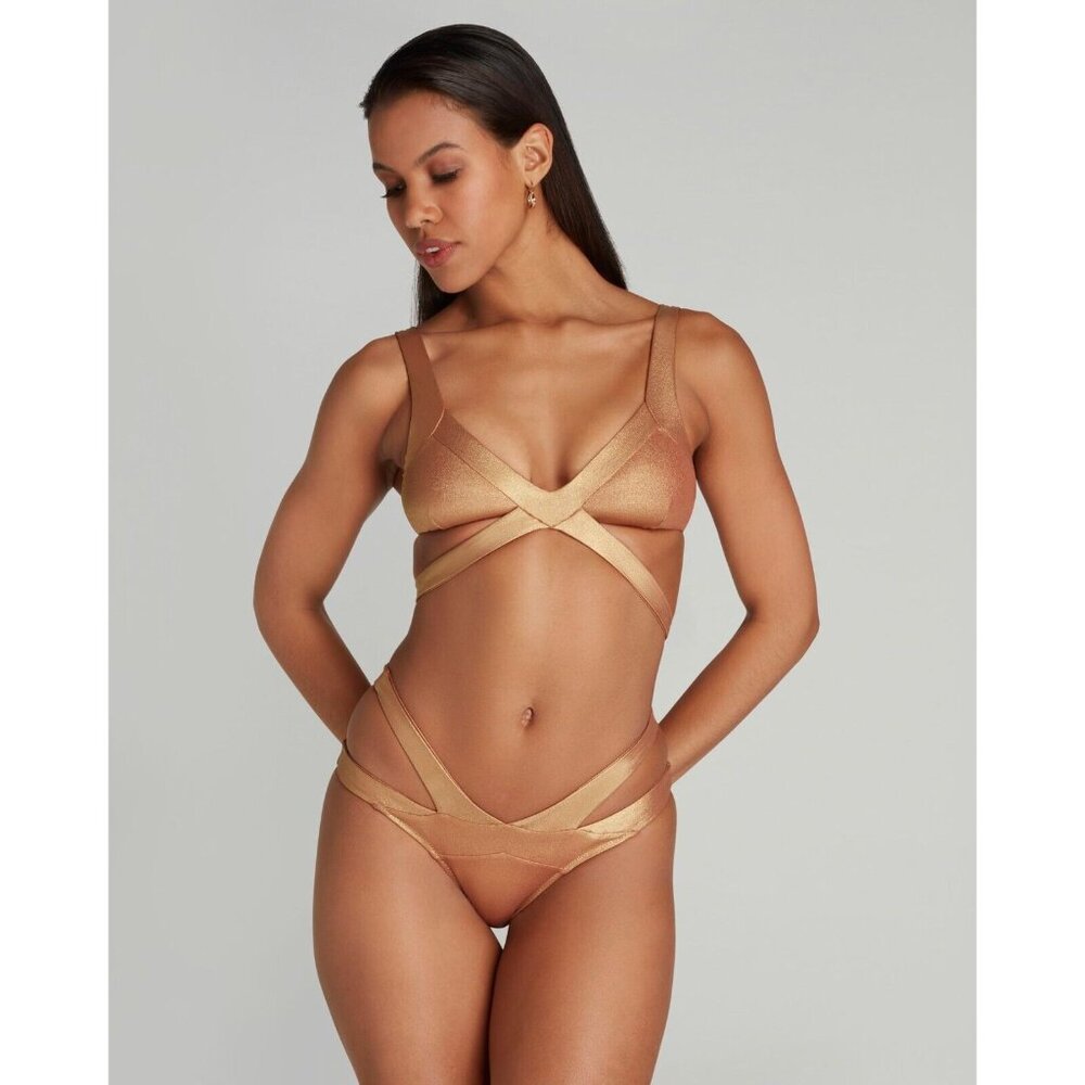 Agent Provocateur Mazzy Gold Bikini Set AP3 Medium NWT